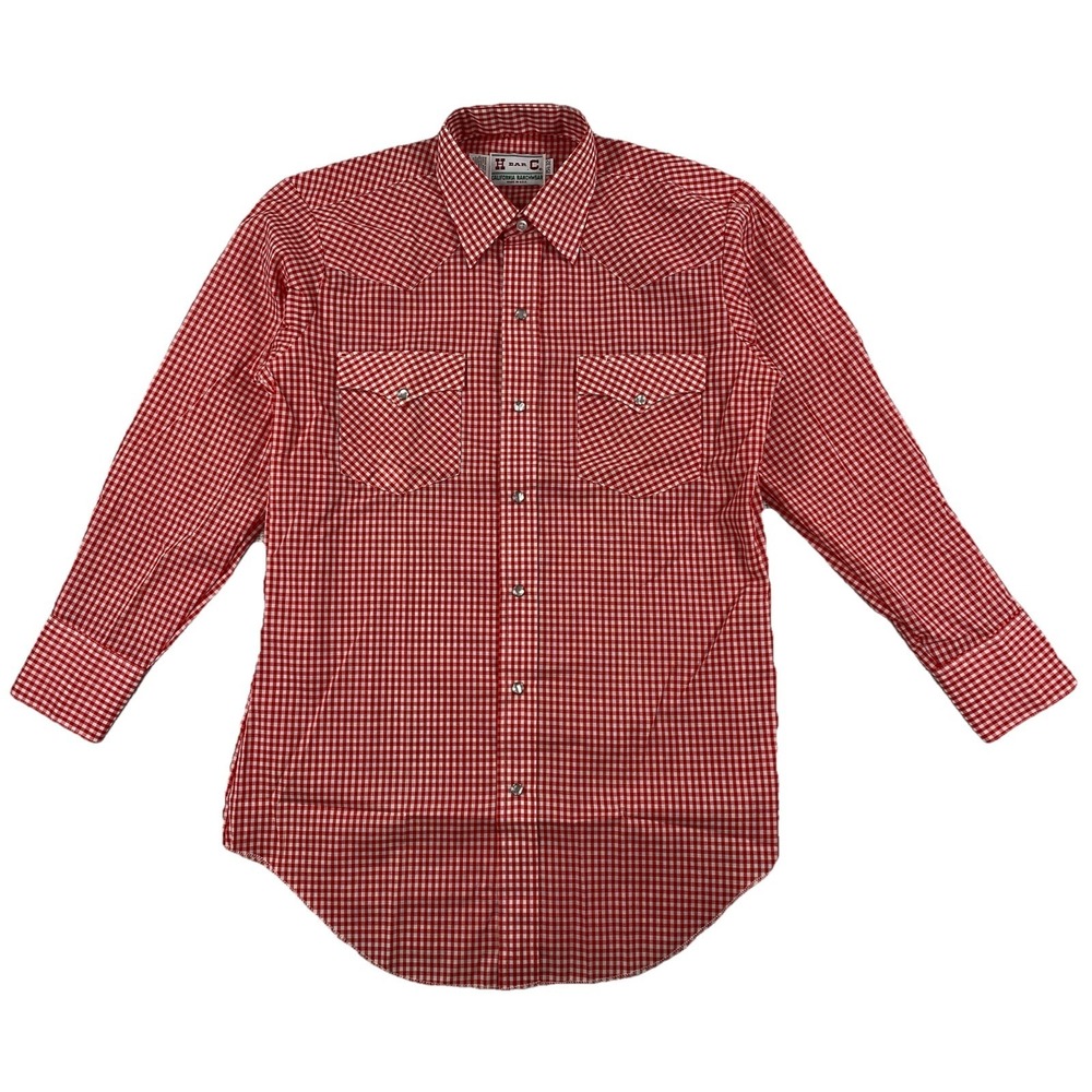 Vintage H Bar C Ranchwear Western Pearl Snap Shirt Men's 15 1/2 32  Red Gingham